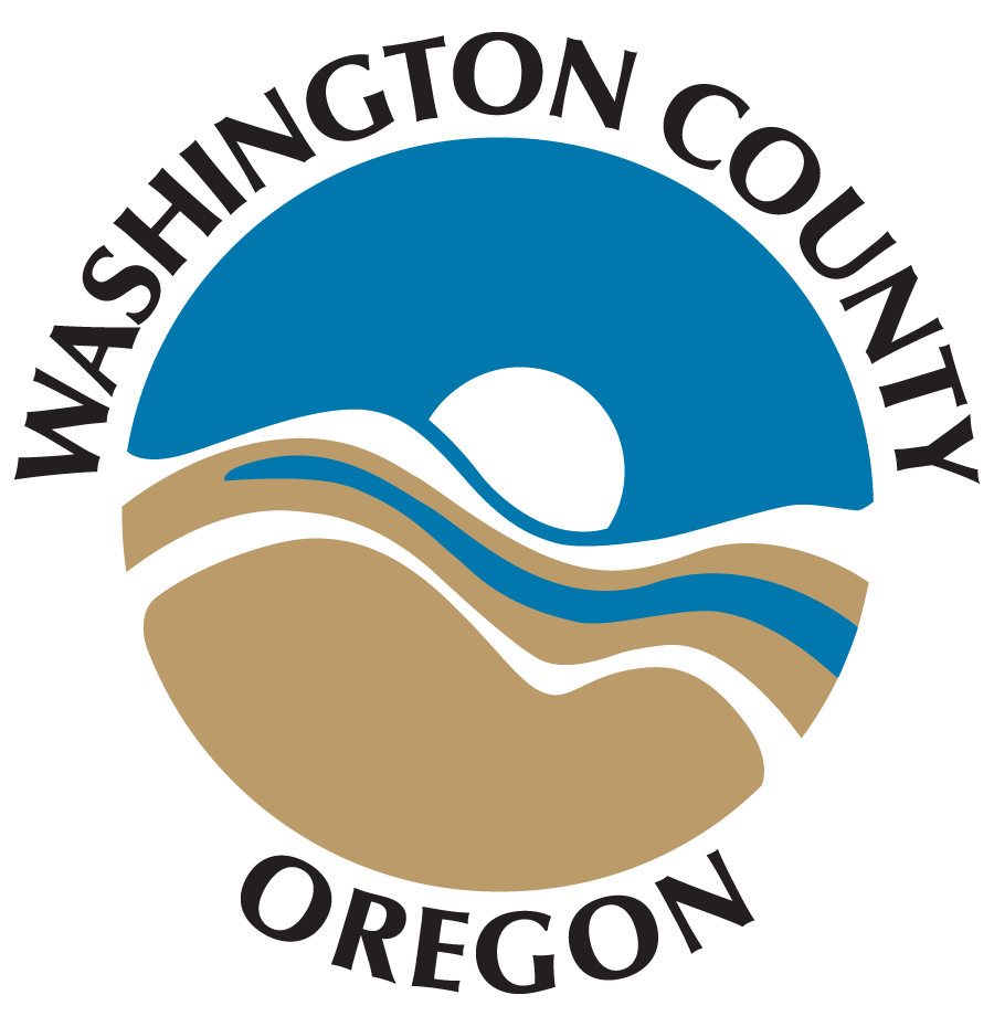 Washington County Oregon logo is a circle with abstract sand, sky and moon or sun.